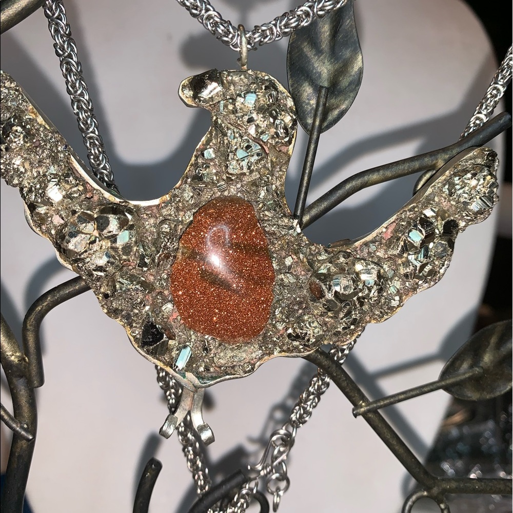 Phoenix Sun stone, Pyrite, German Silver necklace. - Picture 5 of 8
